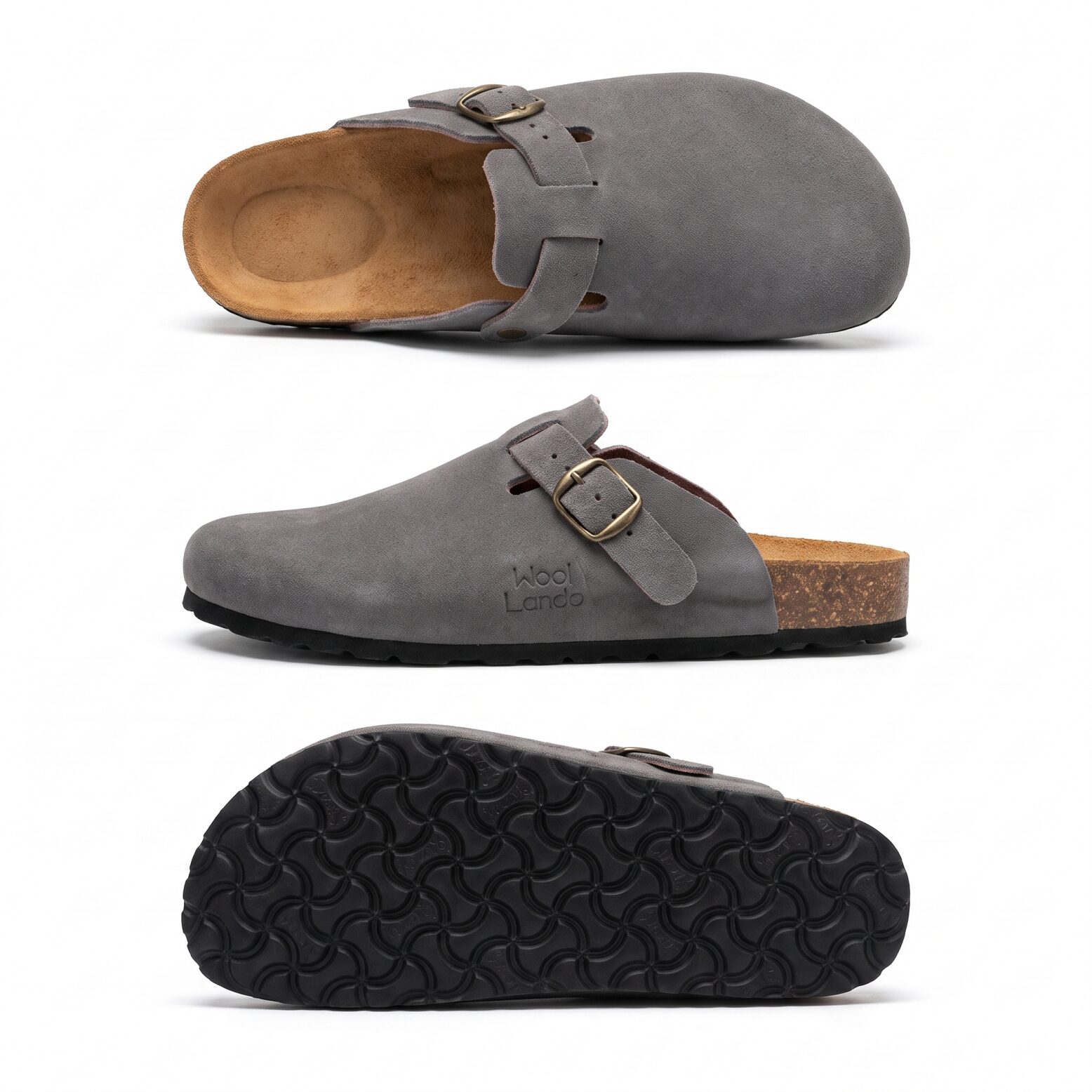 Grey genuine leather slippers / sandals, WoolLando