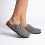 Grey genuine leather slippers / sandals, WoolLando