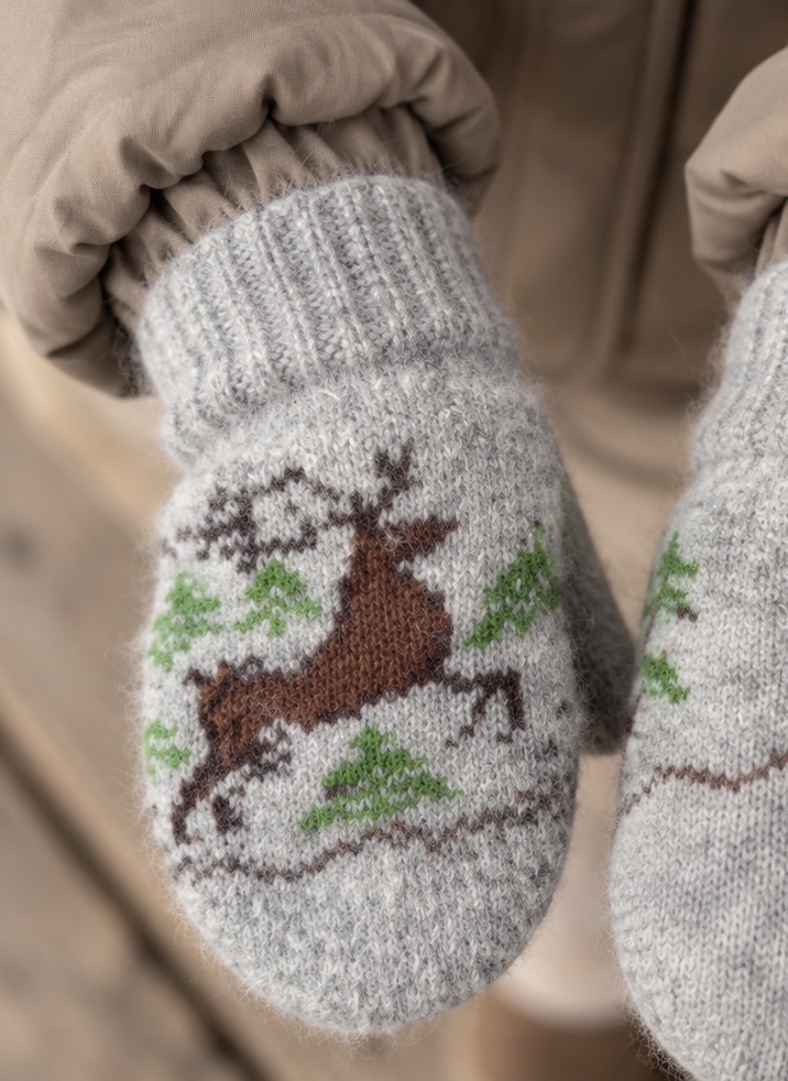 Children’s wool mittens BROWN REINDEER , WoolLando