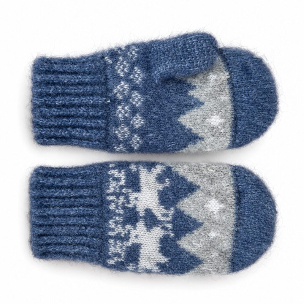 Children’s wool mittens WHITE REINDEER , WoolLando