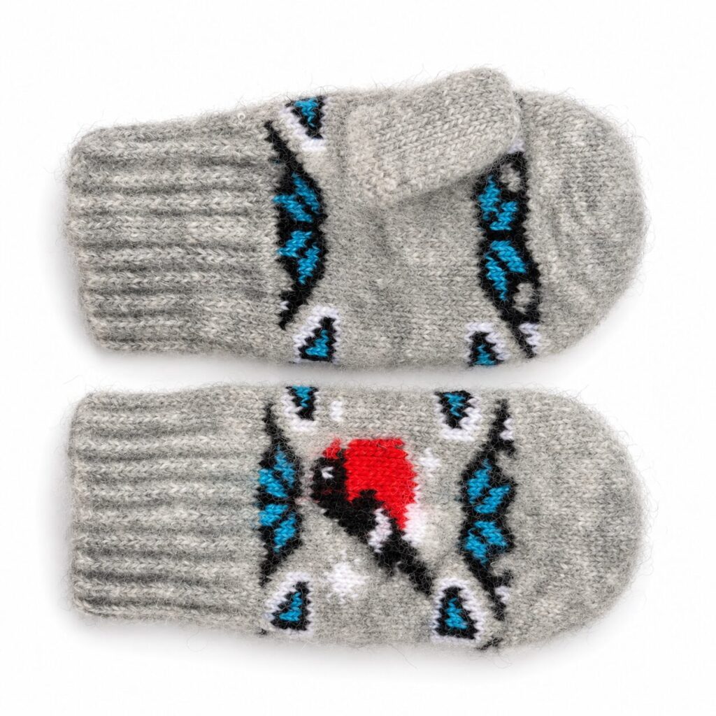 Children’s wool mittens RED SNOWFLAKE , WoolLando