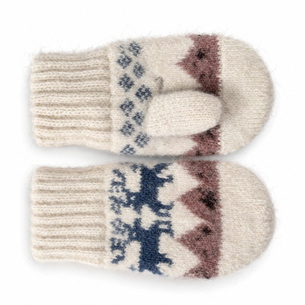 Children’s wool mittens BLUE REINDEER , WoolLando