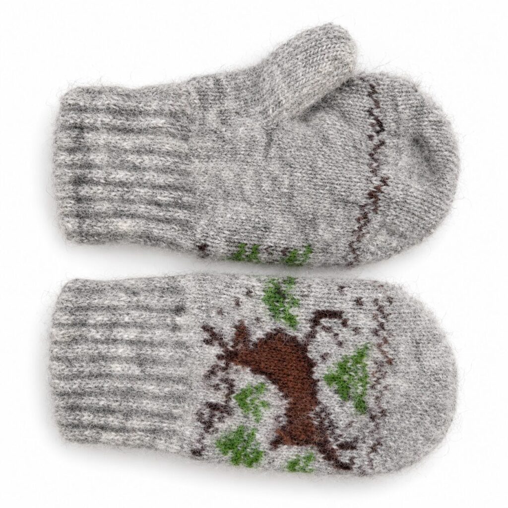 Children’s wool mittens BROWN REINDEER , WoolLando