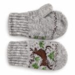Children’s wool mittens BROWN REINDEER , WoolLando