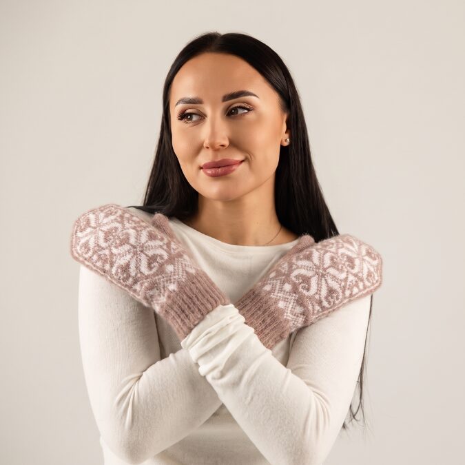 Women’s merino wool mittens WHITE WINTER, WoolLando