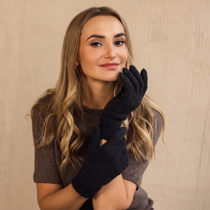 Women’s merino wool gloves BLACK, WoolLando