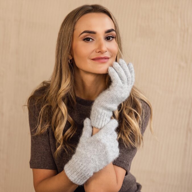 Women’s merino wool gloves GREY, WoolLando