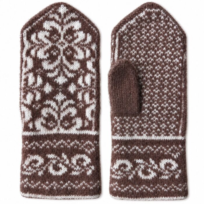 Women’s merino wool mittens BROWN SNOWFLAKE, WoolLando