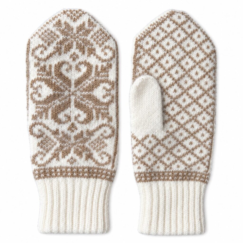 Women’s merino wool mittens WHITE SNOWFLAKE, WoolLando